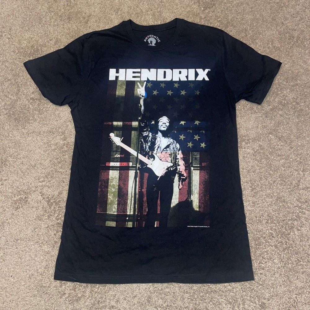 JIMMY HENDRIX Torben Dragsby Photo American Flag Men's T-Shirt Size Large